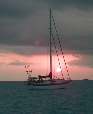 anchored cherokee rose at sunset 